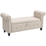 HOMCOM Banco de Pé de Cama de Linho com Dobradiças na Tampa Pés de Madeira e Apoio para os Braços 146,5x49x74,5 cm Bege