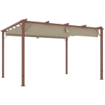Outsunny Pergolă de Grădină cu Acoperiș Retractabil și Cadru din Aluminiu cu Aspect de Lemn, 382x300x232 cm, Lemn Natural