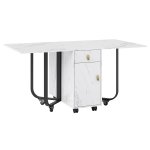 Tavolo da cucina versatile e pieghevole con ruote, con credenza e 2 cassetti, 150x80x76 cm, Bianco e Nero