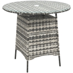 Outsunny Wicker Garden Rattan Table, Patio Furniture Outdoor Coffee Table with Umbrella Hole and Tempered Glass Top, Grey