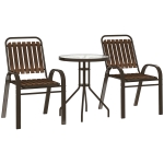 Outsunny 3 Pieces Patio Bistro Set with Stackable Chairs, Tempered Glass Table, for Outdoor, Balcony, Patio, Garden, Dark Brown
