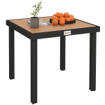 Masa de gradina Outsunny pentru 4 Persoane din Aluminiu, Masa de Exterior din Plastic pentru Terasa si Balcon, Negru si Culoare Lemn
