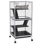 PawHut Cage pour Petits Animaux Portable à 4 Niveaux avec Roulettes, 2 Portes, 3 Rampes, Hamac et Plateau Amovible