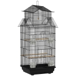 PawHut Gaiola de Metal para Pássaros com Bandeja Amovível 4 Comedouros 3 Poleiros e 1 Baloiço 50,5x41x104 cm Preto