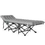 Outsunny Feldbett faltbar Campingbett mit Matratze Kopfkissen Seitentasche 190 x 65 x 37 cm bis 150 kg Hellgrau