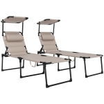 Outsunny Lot de 2 Bains de soleil transats pliables grand confort dossier pare-soleil réglables multi-positions, kaki