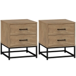 HOMCOM Set de 2 Noptiere cu 2 Sertare din Lemn și Oțel, 40x39.5x48 cm, Lemn Natural