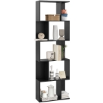 HOMCOM Bibliotecă cu 5 Rafturi Divizate în Formă de S din Lemn, 60x24x184.5 cm, Negru