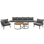 6-Piece Garden Lounge Set with Acacia Wood Tables, Galvanised Iron Frame, Ideal for Indoor and Outdoor Use, 160L x 64W x 75H cm, Grey