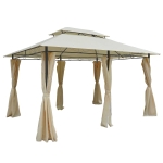 Outsunny 4x3m Gazebo with Curtains, Double Roof Outdoor Shelter for Garden, Solid Steel Frame, Perfect for Lawn & Deck, Beige