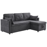 3-in-1 Convertible Sofa Bed with Internal Storage Chaise, L Shaped Sleeper Sofa with Cup Holders and Pillows, 211L x 130W x 86H cm, Grey