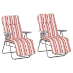 Outsunny Reclining Garden Chair Set of 2, 5-Level Adjustable Zero Gravity Chairs with Cushions, Folding Sun Lounger Garden Recliner Chairs with Armrests for Outdoor, Patio, Orange Stripe
