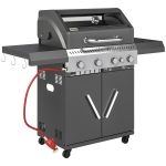 Outsunny 4+1 Burner Gas BBQ Grill with Clear View Lid, Portable Gas Barbecue Grill with Built-in Thermometer, Side Table, Cabinet, Wheels, Grease Tray for Garden Party Outdoor Cooking, Black