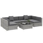 Outsunny Conjunto salón de jardín 7 piezas modulables mesa de café con tapa de vidrio templado cojines desenfundables incluidos Gris