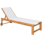 Outsunny Espreguiçadeira de Madeira Espreguiçadeira de Jardim com Rodas Encosto Ajustável em 4 Níveis 186x60x33 cm Teca e Cinzento