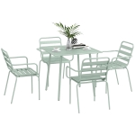 Outsunny Salon de jardin insieme da pranzo da giardino 5 pezzi con 1 tavolo e 4 sedie impilabili in acciaio verde