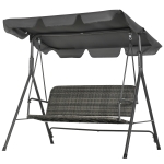 Outsunny Garten-Schaukelstuhl für den Außenbereich mit 3 Plätzen, verstellbarem Dach, PE-Rattan-Sitz und Armlehnen 167x112x153 cm Grau