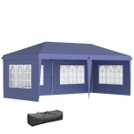 Outsunny Opklapbare tuinpaviljoen van 6 x 3 m, halfopen, verwijderbare zijwanden, grote ramen, draagtas, stalen frame, blauw