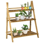 Outsunny Suport pentru Plante Pliabil, Jardinieră cu 3 Niveluri, Raft de Exterior pentru Plante, 80x37x93 cm, Lemn Natural