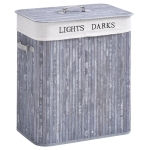 HOMCOM Cesto per il bucato 100L con 2 scomparti in bambù pieghevole con coperchio maniglia sacchetto removibile in tela grigio