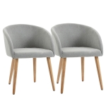 HOMCOM Set di 2 sedie da sala da pranzo sedia da cucina Design scandinavo - Gambe affusolate in legno di gomma - Seduta Schienale braccioli ergonomici Aspetto Lino Grigio