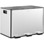HOMCOM Balde de Lixo de Cozinha com 3 Compartimentos 3x10L com Pedais Tampas com Fechamento Suave e Cubo Amovível Prata