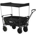 Outsunny Carrinho de Transporte Dobrável com Toldo Removível e Alça Ajustável Capacidade 100 kg para Campismo 97x52x105 cm Preto