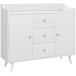 HOMCOM Aparador Sala de Estar Moderno com 2 Portas 3 Gavetas e Pés de Madeira de Pinho 90x32x80 cm Branco