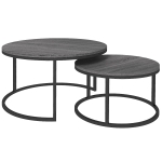 HOMCOM Conjunto de 2 mesas de centro modulares apilables diseño industrial con superficie imitación cemento y patas de metal Negro