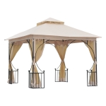 Outsunny Gazebo da Giardino 3x3m in Metallo con Zanzariere e Tettuccio in Poliestere, Beige