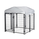 PawHut Parque para Animais de Estimação com Teto Malha de Metal e Porta com Fechadura 120x120x138cm Preto e Prata