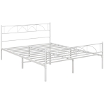 HOMCOM Cama de Casal 150x200 cm com Cabeceira de Ripas de Aço e Espaço de Arrumação Debaixo da Cama Carga 330 kg Branca