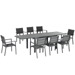 Outsunny Conjunto de Jardim Refeição de 9 Peças com Mesa Extensível 8 Cadeiras Empilháveis 135-270x89x74cm Cinza