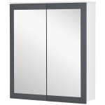 kleankin Armário de Casa de Banho com Espelho 2 Portas e Prateleiras Ajustáveis 69x17x75,5 cm Branco e Cinza