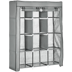 HOMCOM Roupeiro de Tecido Dobrável com 8 Prateleiras de Armazenamento e 2 Barras de Pendurar 125x43x162,5cm Cinza Claro