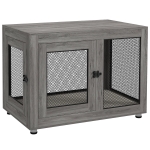 PawHut Gaiola para Cães de Madeira Mesa de Centro l com 2 Portas com Fechadura Almofada de Tecido Oxford 94x60x71,5 cm Cinza