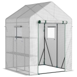 Outsunny Estufa de Jardim 143x143x195cm Estufa de Aço com 2 Prateleiras Porta e 2 Janelas Enroláveis para Cultivo de Plantas Vasos de Flores Pátio Exterior Branco