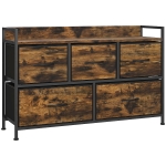 HOMCOM Cómoda com 5 Gavetas de Tecido Cómoda de Estilo Industrial com Estrutura Metálica para Quarto 98x29x63 cm Castanho Rústico