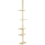 PawHut Arranhador para Gatos do Chão ao Teto 225-275 cm Torre para Gatos com Múltiplas Plataformas Sistema Anti-Tombo Creme