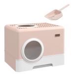 PawHut Caixa de Areia para Gatos com Pá Bandeja Removível 2 Portas Entrada Frontal e Saída Superior 52x41x38,5 cm Rosa