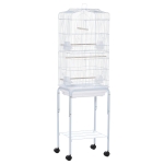PawHut Gaiola para Passáros com Suporte  com 4 Rodas Portas 4 Comedouros 3 Poleiros e Bandeja Removível 46,5x36x157cm Branco