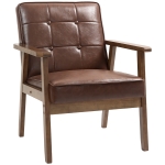 HOMCOM Poltrona Sala de Estar Estofada em PU com Apoio para os Braços e Estrutura de Madeira de Borracha 64x66x80 cm Marrom