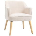 HOMCOM Poltrona Estilo Nórdico Estofada em Linho com Pés de Madeira para Dormitório Escritório Estúdio 64,5x65x79,5 cm Creme