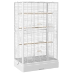PawHut Gaiola para Pássaros 61x36,5x98 cm com Portas Poleiros Bandeja Removível e Alças para Canários Periquitos Branco