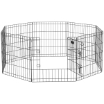 PawHut Parque para Cães 8 Painéis 61x61cm Dobráveis Gaiola Metálica para Animais de Estimação com Porta e Dupla Fechadura Preto