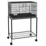 PawHut Gaiola para Pássaros com Rodas 77x46x119 cm Bandeja Amovível 2 Poleiros 2 Comedouros e Prateleira de Armazenamento Preto
