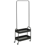 HOMCOM Charriot com Sapateiro Charriot com Rodas Barra de Pendurar e 2 Cestos para Entrada Dormitório Sala de Estar 56,5x31,5x152,5cm Preto