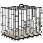 PawHut Gaiola para Cães Dobrável com Almofada com 2 Portas Alça de Transporte Bandeja Removível 60x40x50 cm Preto e Bege