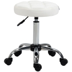 HOMCOM Banco Giratório com Rodas Altura Ajustável entre 48-63cm Banco de Trabalho Estofado em Couro PU para Salão Dentista Diâmetro Ø35,5cm Branco