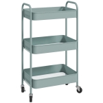 HOMCOM Carrinho Auxiliar de 3 Níveis com Rodas Carrinho de Armazenamento Deslizante para Cozinha Sala 45x30.6x79 cm Azul Claro